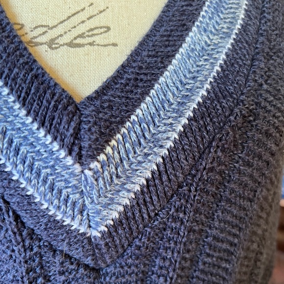 Vintage 1991 Jantzen Knit Navy Blue striped Mens Made In USA Pullover Cardigan. - Picture 4 of 16